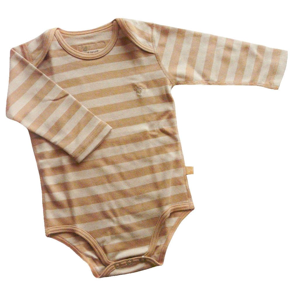 【オーガニック】【ベビー】100％オーガニックコットン：長袖ロンパース チェスットストライプ （6-12か月）