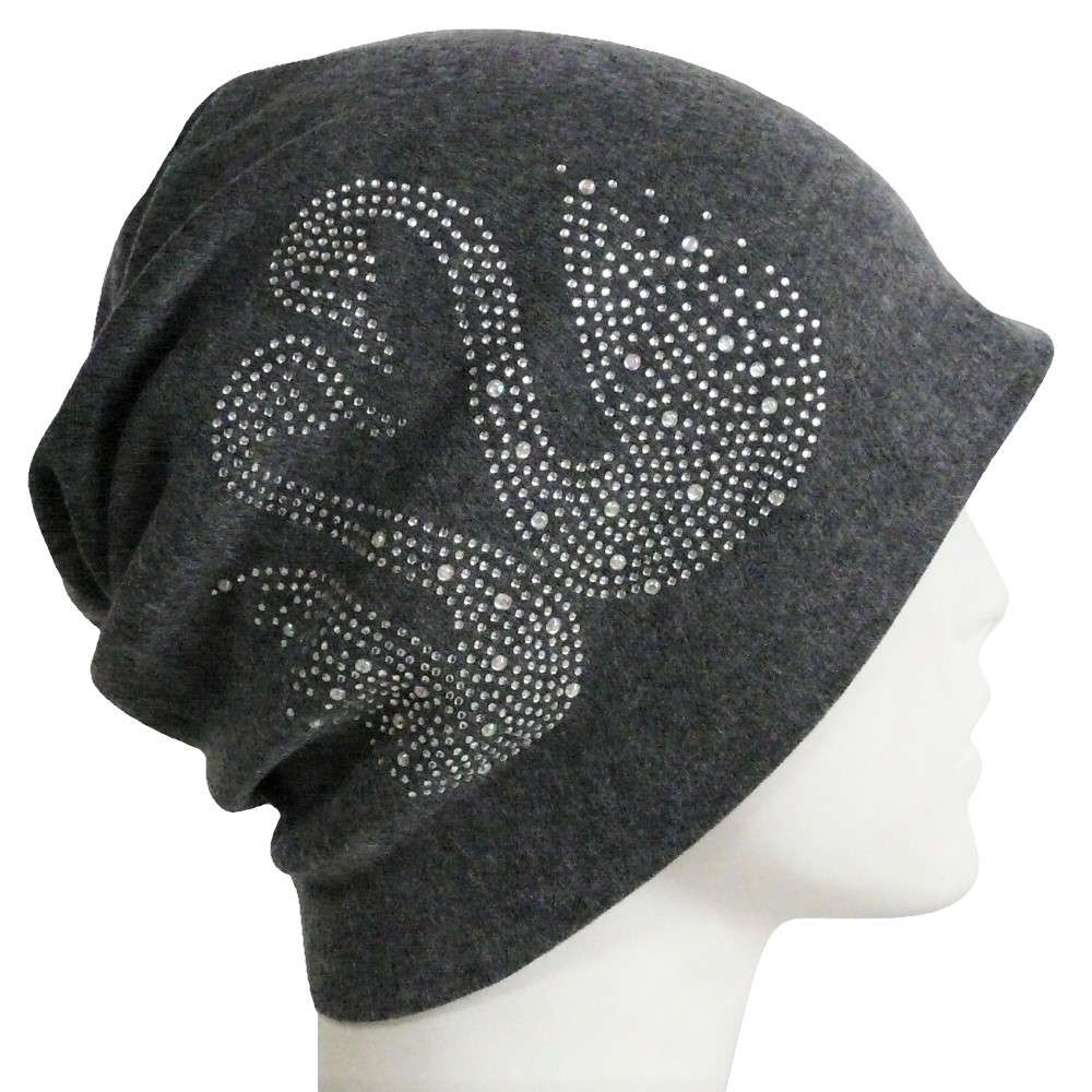 【抗がん剤治療】【医療用帽子】【ケア帽子】 スワンラインストーンキャップ：グレー