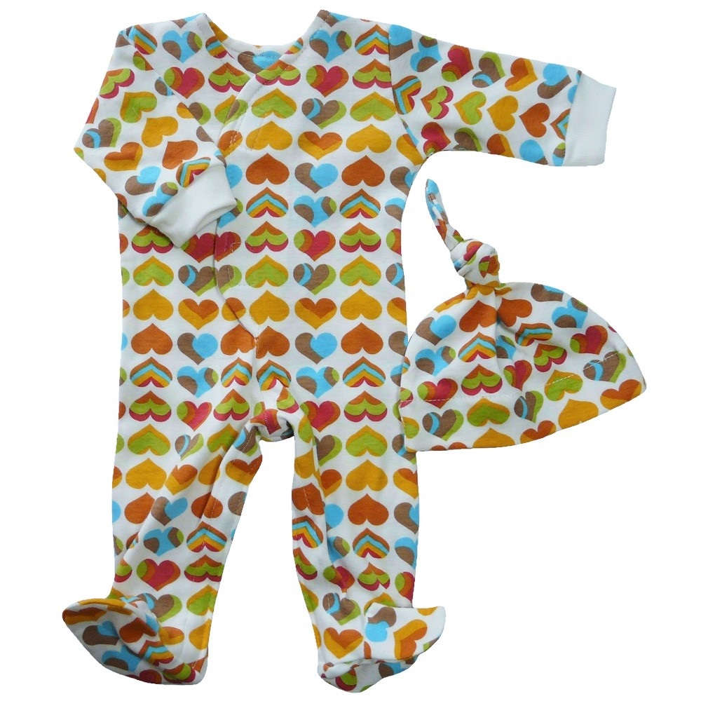 【未熟児】【低出生体重児】【早産児】【NICU】用 ベビー服： 長袖カバーオール 帽子付き アビー