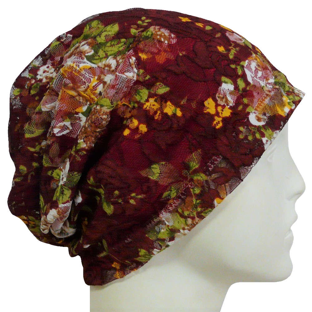 【抗がん剤治療】【医療用帽子】【ケア帽子】 ローズレースルースキャップ：ワイン