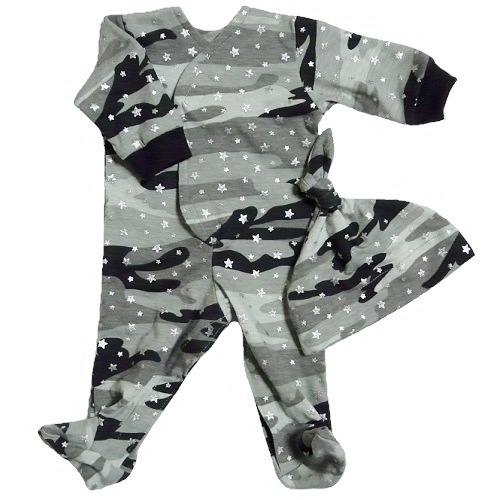 【未熟児】【低出生体重児】【早産児】【NICU】用 ベビー服： 長袖カバーオール 帽子付き スターカモ