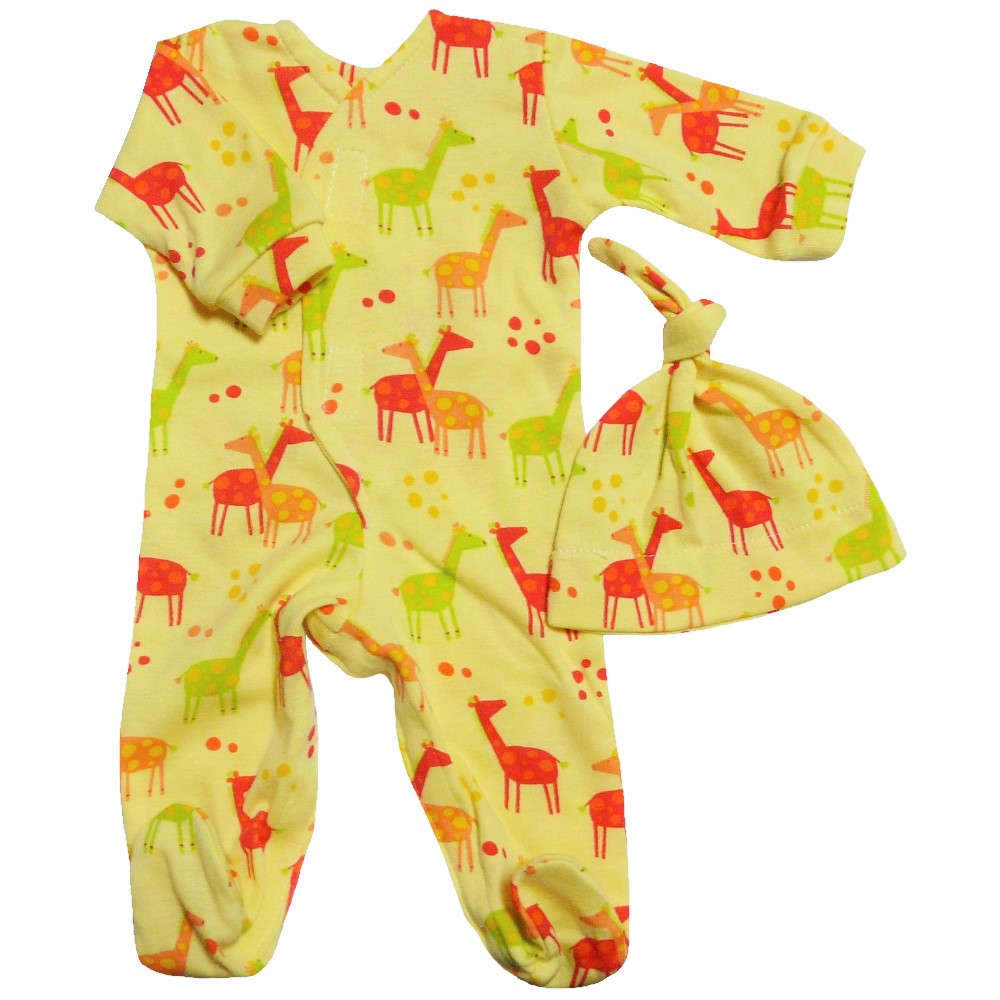 【未熟児】【低出生体重児】【早産児】【NICU】用 ベビー服： 長袖カバーオール 帽子付き ジラフ