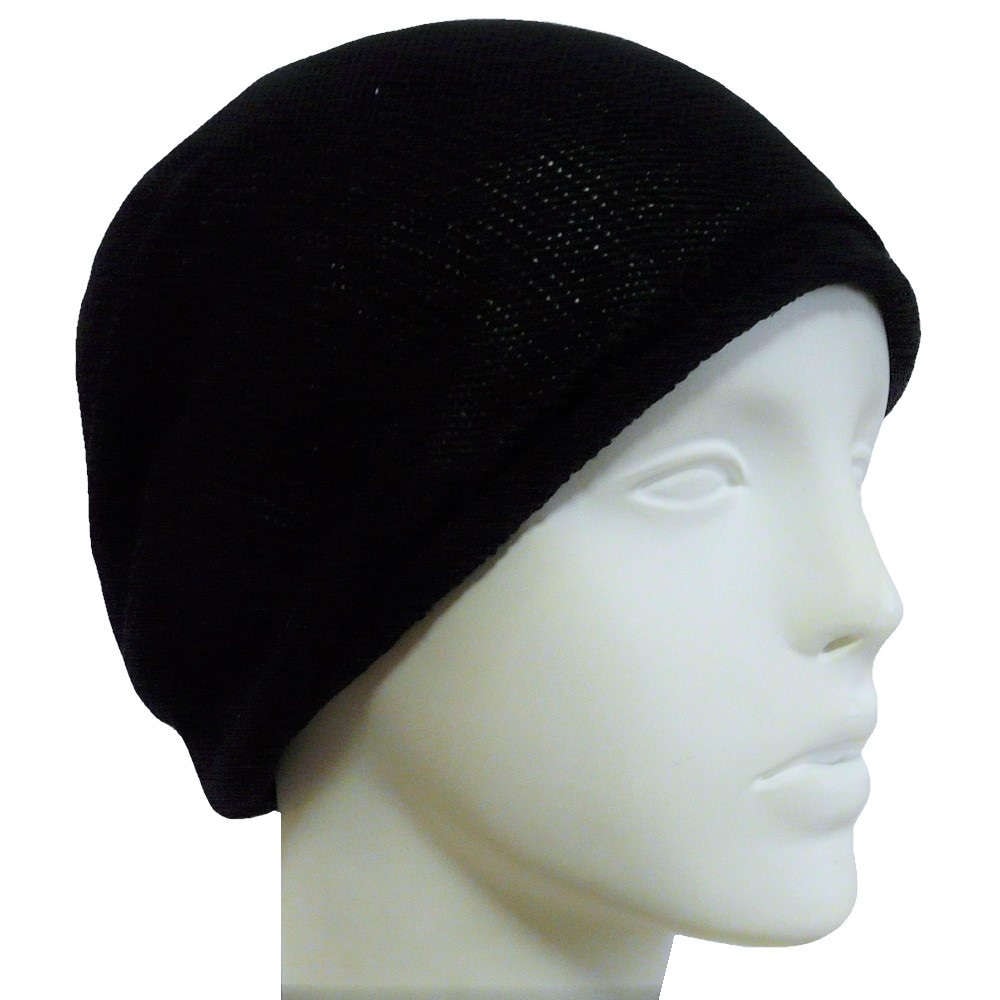 【抗がん剤治療】【医療用帽子】【ケア帽子】 100%シルク シームレス ニットワッチ L：ブラック