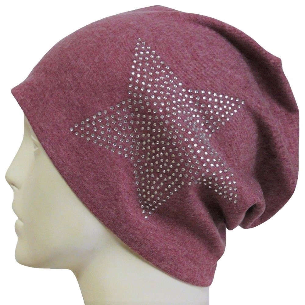 【抗がん剤治療】【医療用帽子】【ケア帽子】 スターラインストーンキャップ：ローズ
