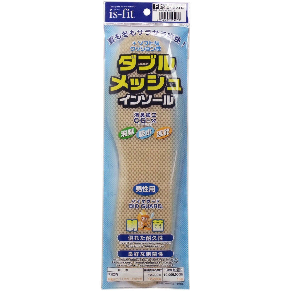 【インソール】 is-fit ダブルメッシュインソール 男性用 24-27cm