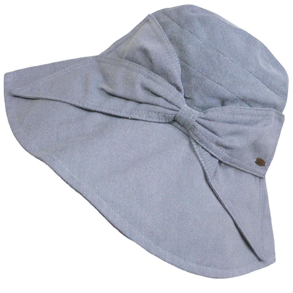 【UV対策】【外出用】 折りたためるつば広帽子 ビッグリボンクロスハット：オックスネイビー