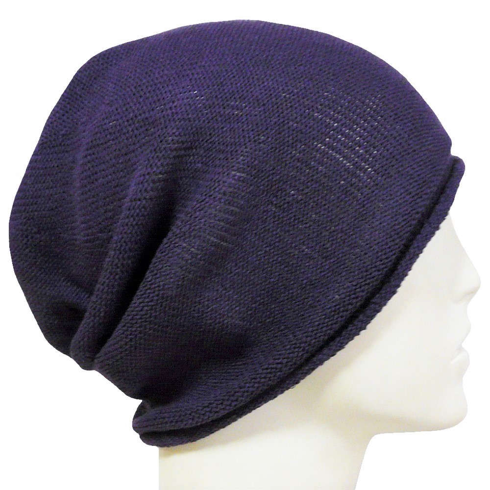 【抗がん剤治療】【医療用帽子】【ケア帽子】 100%シルク シームレス ニットワッチ L：パープル