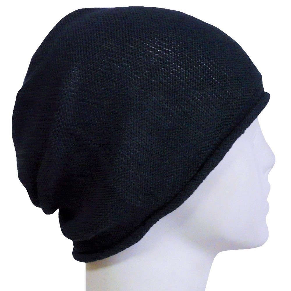 【抗がん剤治療】【医療用帽子】【ケア帽子】 100%シルク シームレス ニットワッチ L：ネイビー