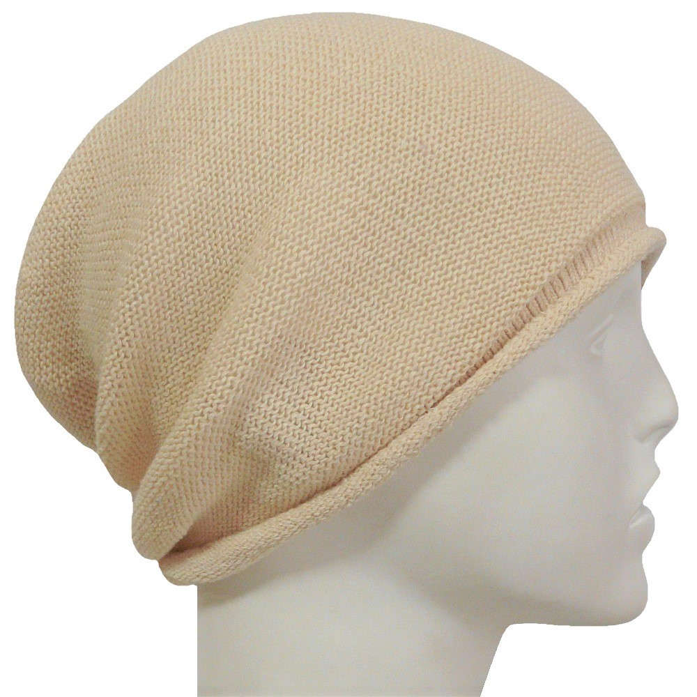 【抗がん剤治療】【医療用帽子】【ケア帽子】 100%シルク シームレス ニットワッチ L：ナチュラル