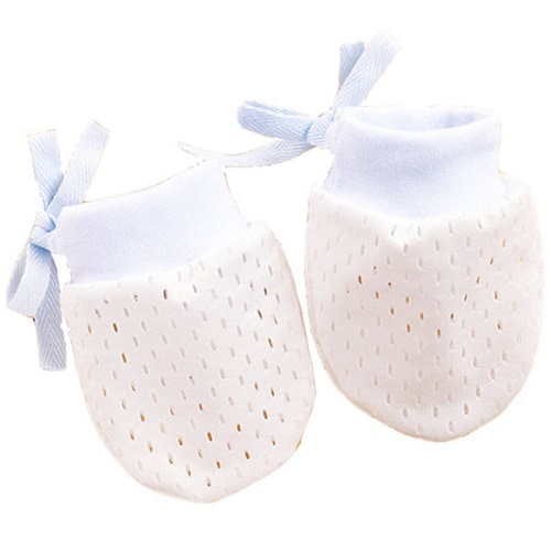 【かきむしり】【保護】 メッシュ新生児ミトン：ブルー