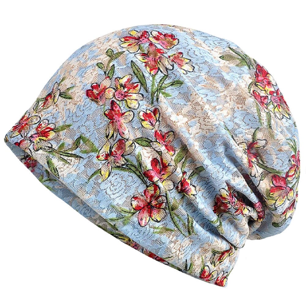 【抗がん剤治療】【医療用帽子】【ケア帽子】 アクアフラワーレースルースキャップ