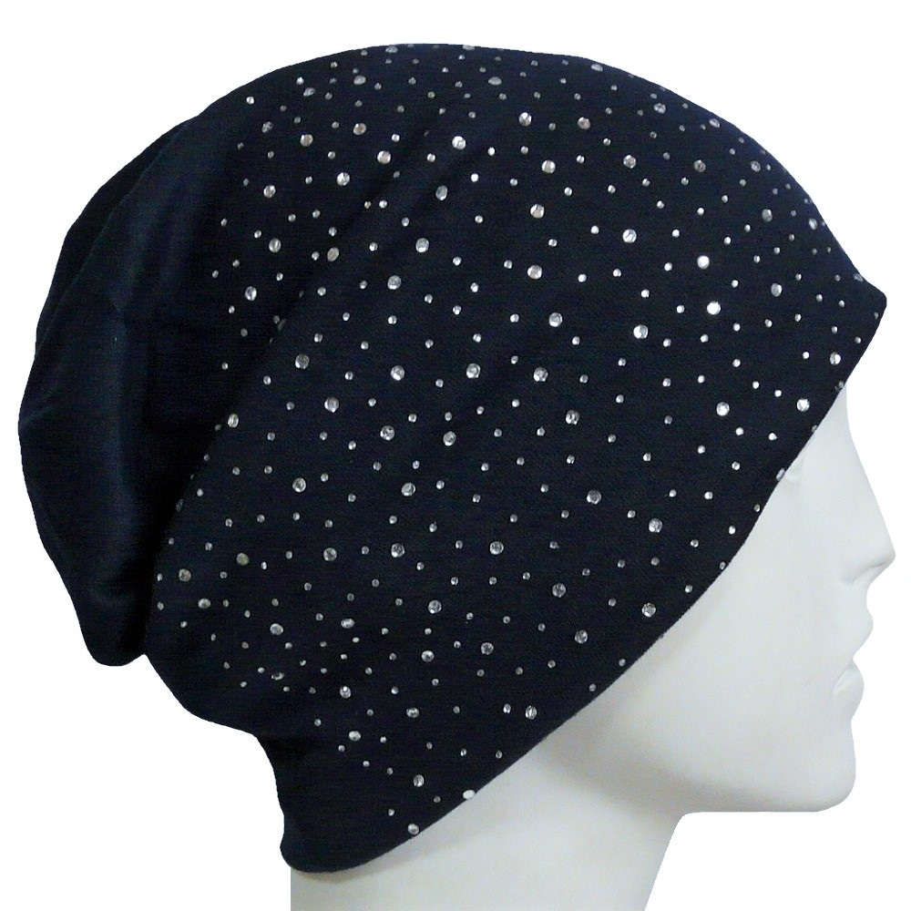 【抗がん剤治療】【医療用帽子】【ケア帽子】 スターダストストーンキャップ：ネイビー