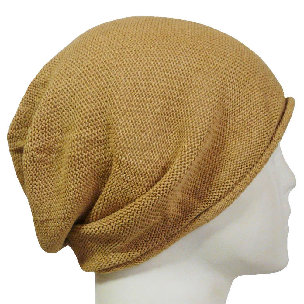 【抗がん剤治療】【医療用帽子】【ケア帽子】 100%シルク シームレス ニットワッチ L：キャメル