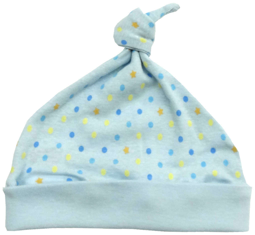 【サイズ50-60】【ベビー】 日本製 星X水玉帽子：ブルー