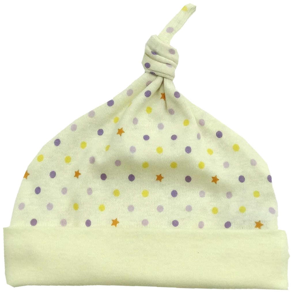 【サイズ50-60】【ベビー】 日本製 星X水玉帽子：イエロー