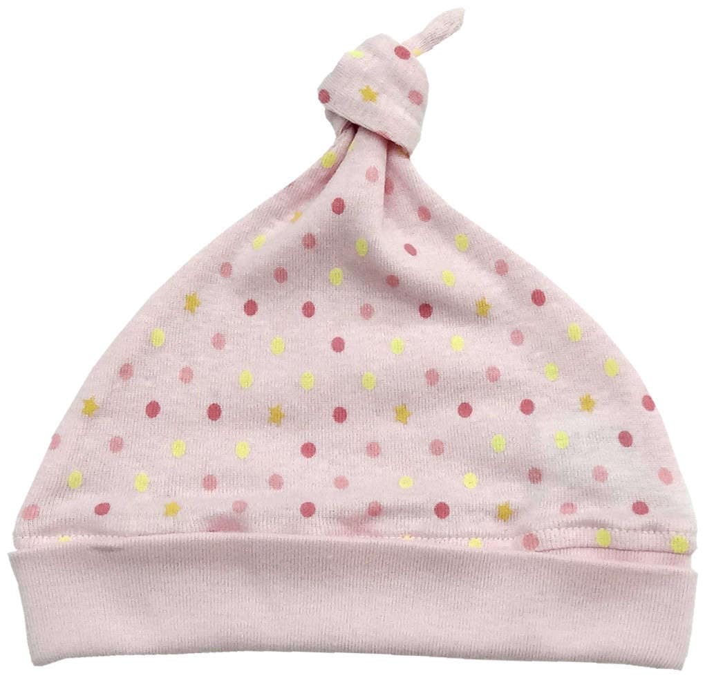 【サイズ50-60】【ベビー】 日本製 星X水玉帽子：ピンク