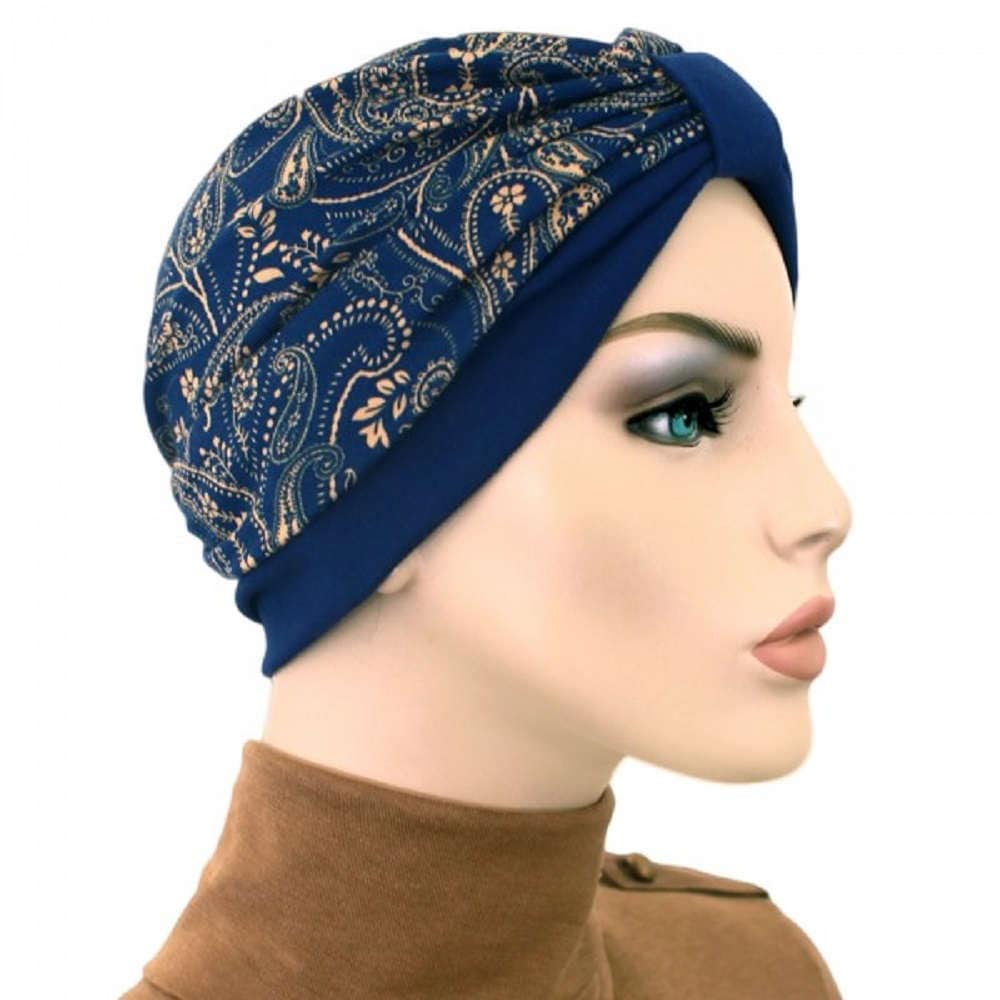 【抗がん剤治療】【医療用帽子】【ケア帽子】 ターバンキャップ：ゴールドペイズリー