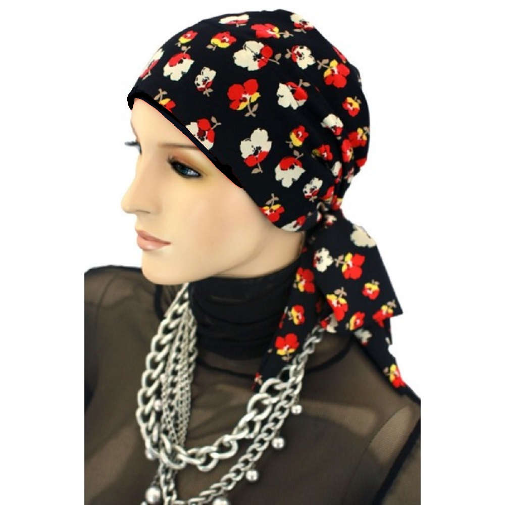 【抗がん剤治療】【医療用帽子】【ケア帽子】 プレミアム プレタイ スカーフ：レッドフラワー