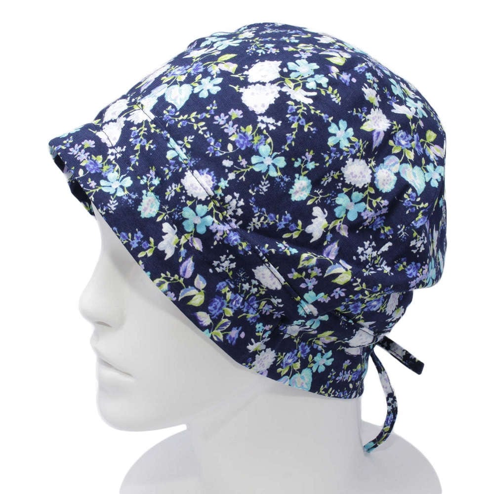 【抗がん剤治療】【医療用帽子】【ケア帽子】 あすなろ帽子：花柄ネイビー