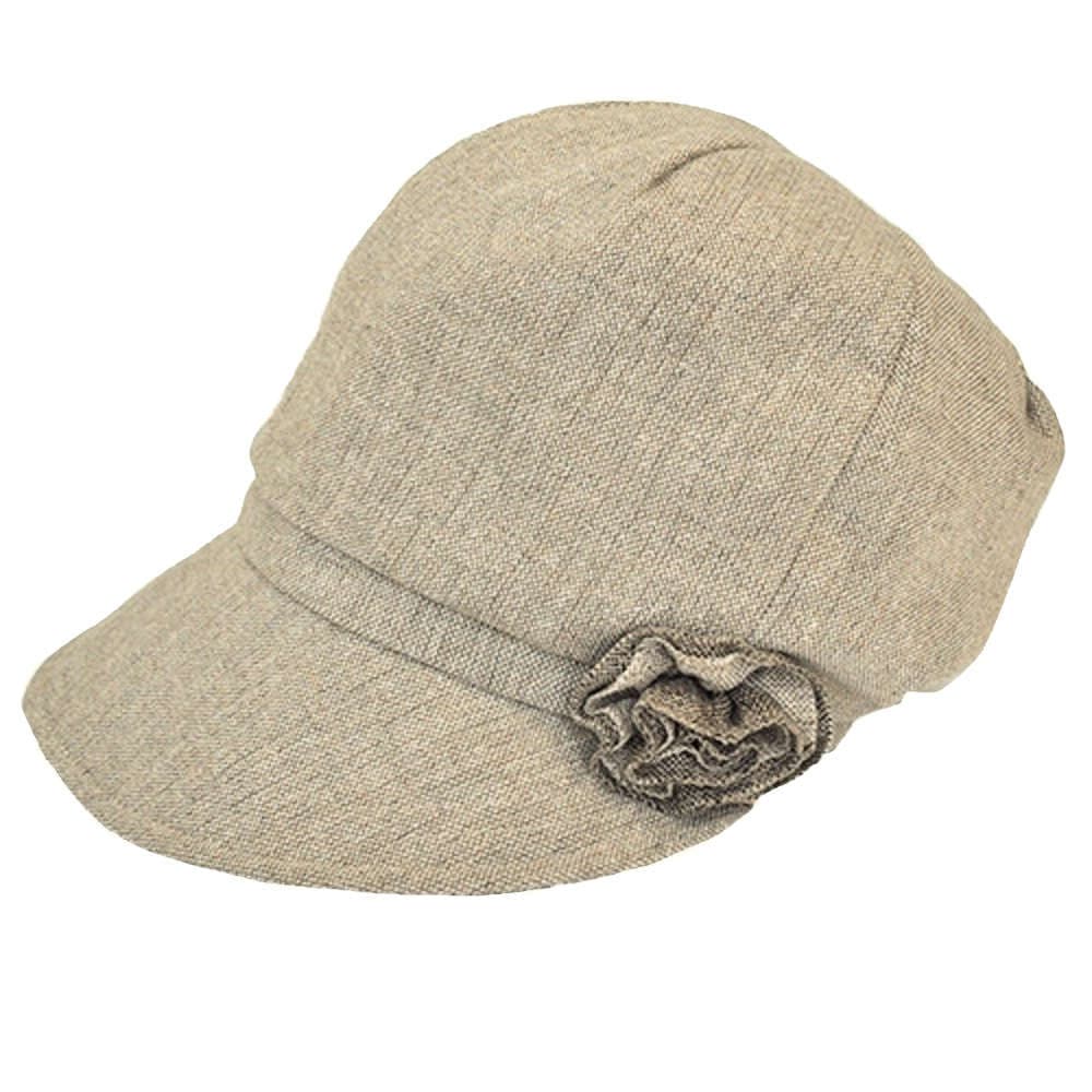 【外出用】【医療用帽子】【ケア帽子】 小顔美人 花付きキャスケット：ベージュ