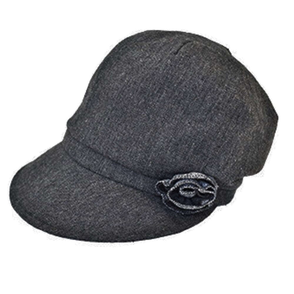 【外出用】【医療用帽子】【ケア帽子】 小顔美人 花付きキャスケット：ブラック