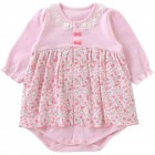 【新生児】 小花柄スカート付き長袖ロンパース ピンク 【サイズ60】