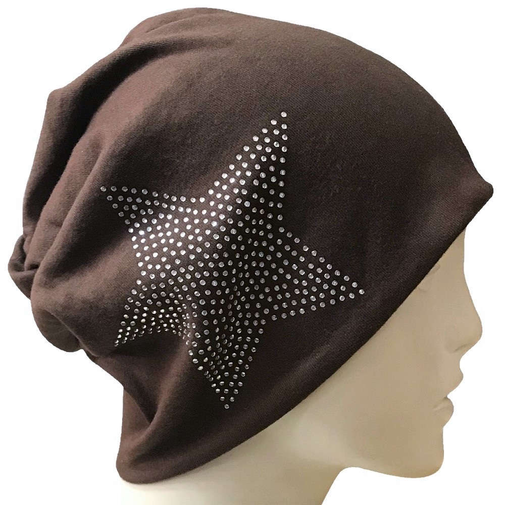 【抗がん剤治療】【医療用帽子】【ケア帽子】 スターラインストーンキャップ：ブラウン