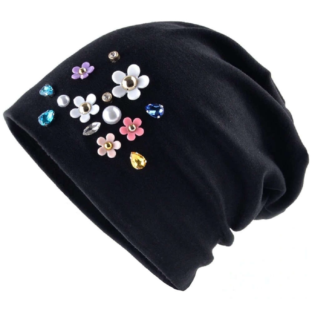 【抗がん剤治療】【医療用帽子】【ケア帽子】 ジュエルストーンキャップ：ブラック