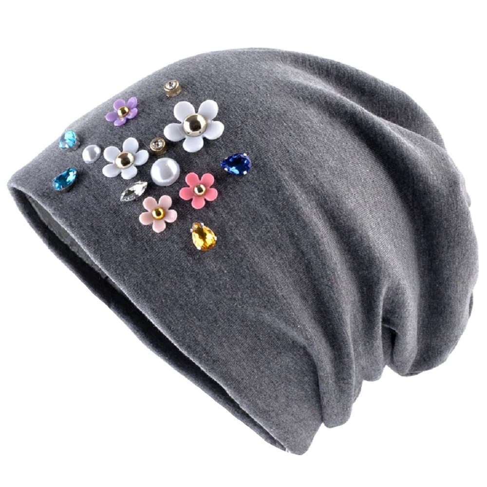 【抗がん剤治療】【医療用帽子】【ケア帽子】 ジュエルストーンキャップ：グレー