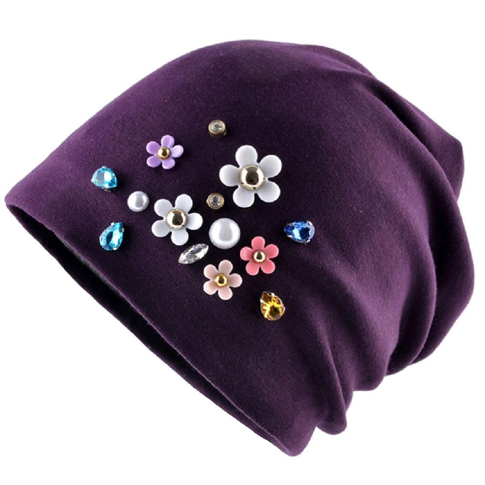 【抗がん剤治療】【医療用帽子】【ケア帽子】 ジュエルストーンキャップ：パープル