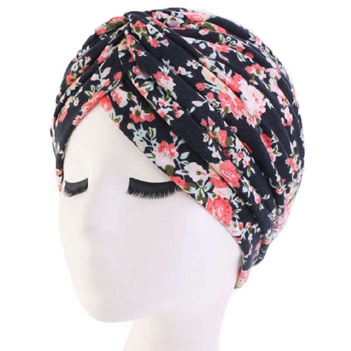 【抗がん剤治療】【医療用帽子】【ケア帽子】 ターバンキャップ：ブラックフラワー
