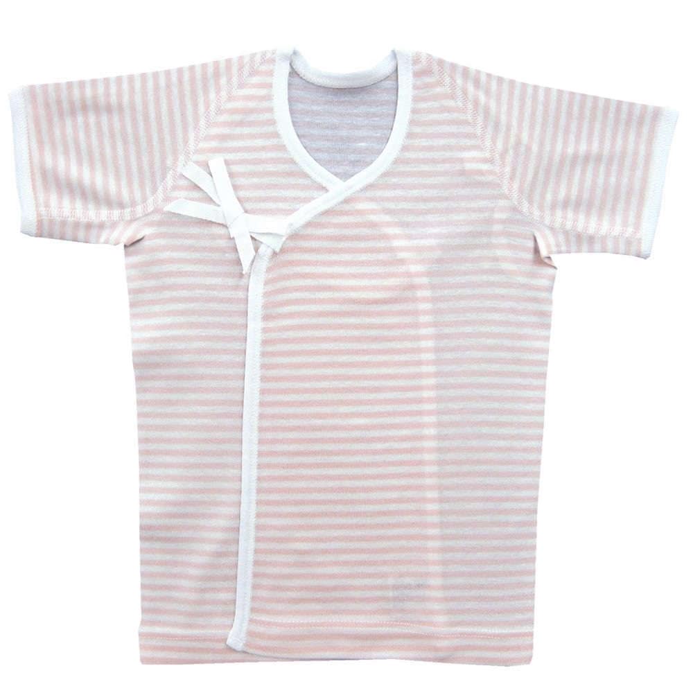 【新生児】 フライス短肌着：ボーダーピンク 【サイズ50】