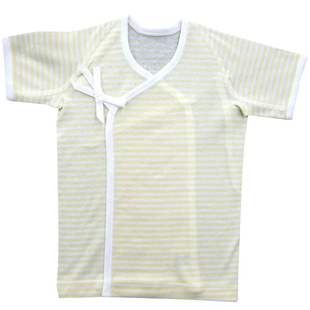 【新生児】 フライス短肌着：ボーダークリーム 【サイズ50】