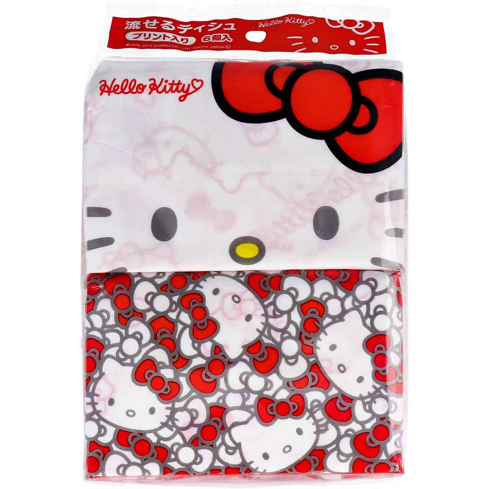 【ポケットティッシュ】 ハローキティ 水に流せるポケットティシュ 6個入