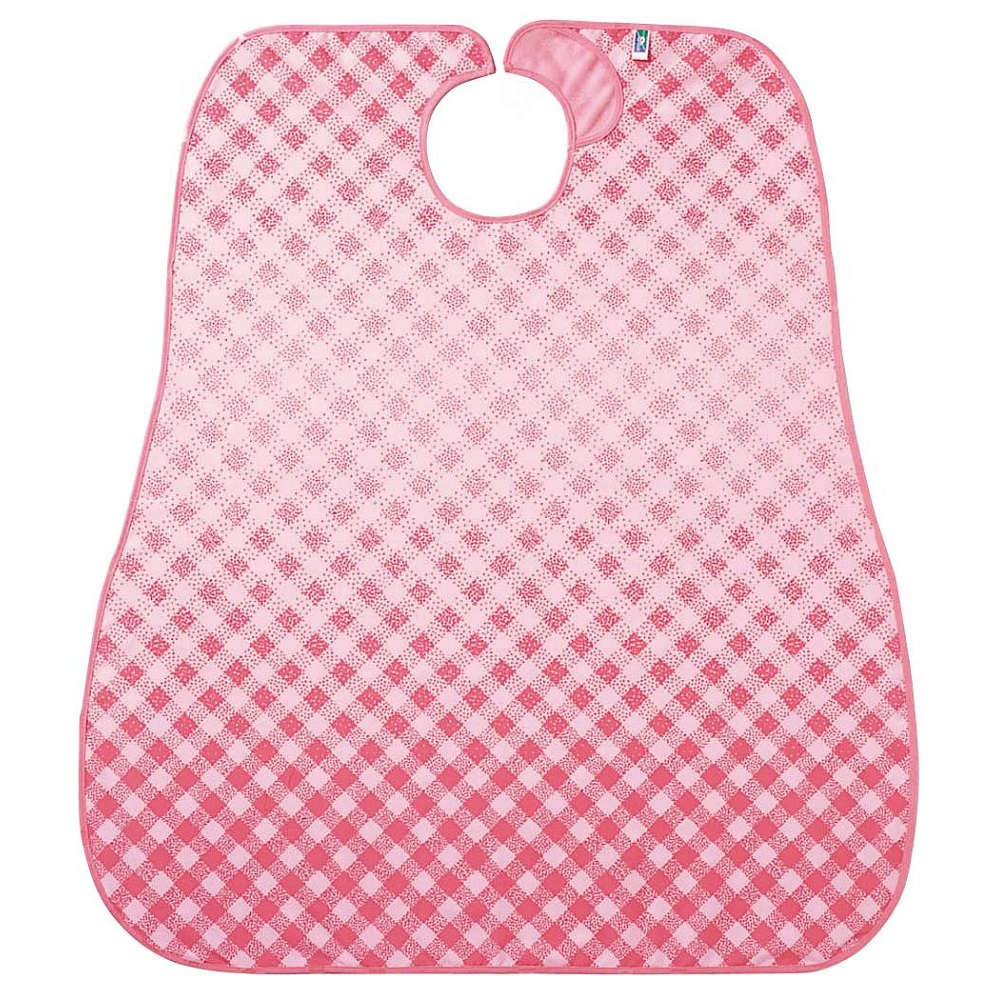 【介護エプロン】 お食事用エプロン Super：チェックピンク