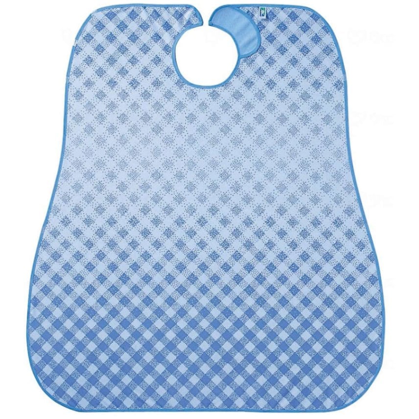 【介護エプロン】 お食事用エプロン Super：チェックブルー