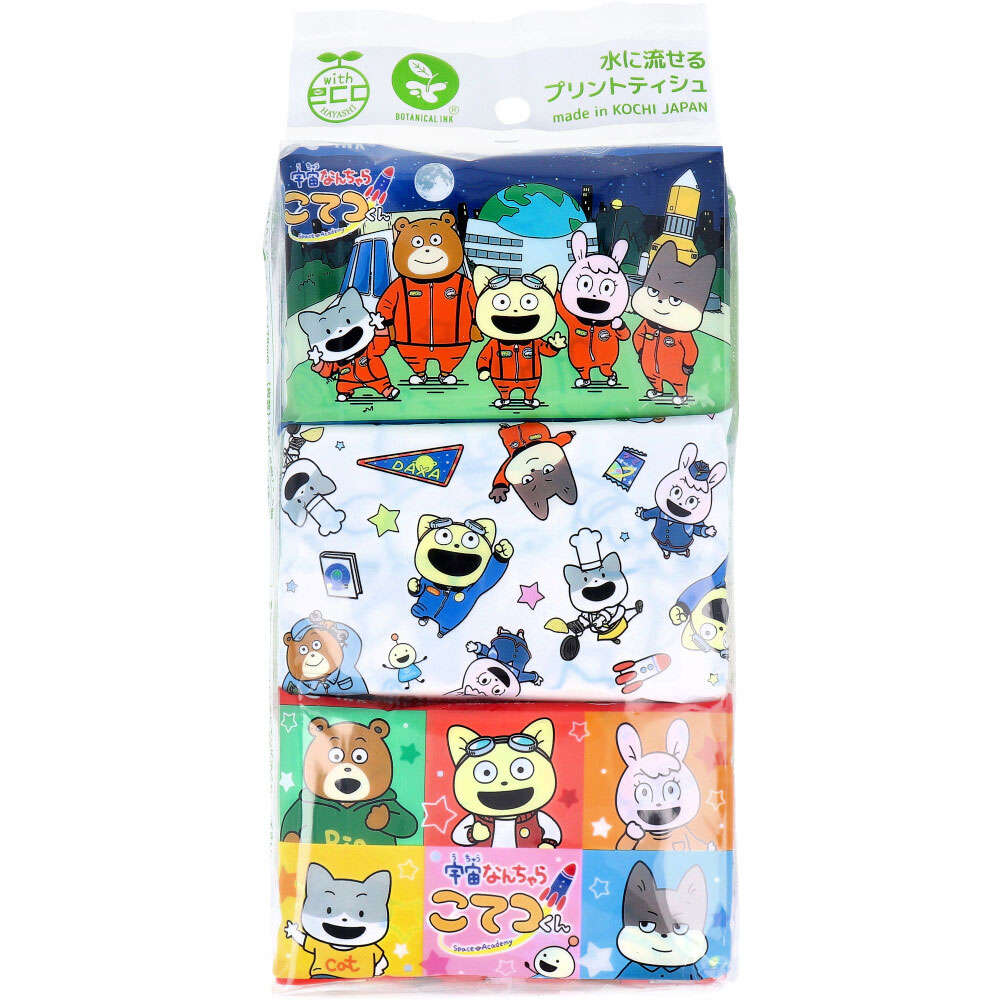 【ポケットティッシュ】 宇宙なんちゃら こてつくん 水に流せるプリントティシュ 16枚(8組)×6個入