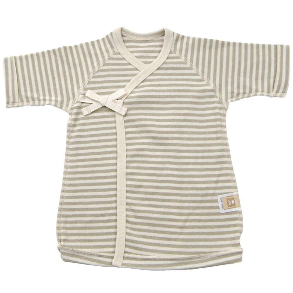 【新生児】 オーガニック短肌着 ボーダー 【サイズ50】:グリーン