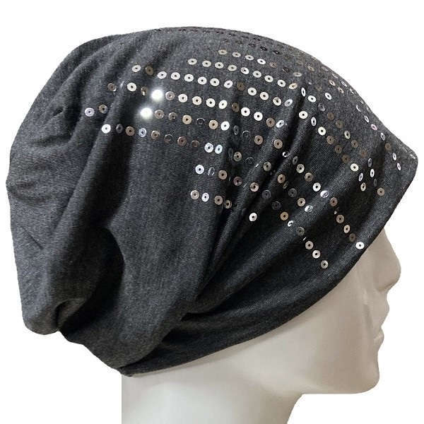 【抗がん剤治療】【医療用帽子】【ケア帽子】 スパークルシークインキャップ：グレー