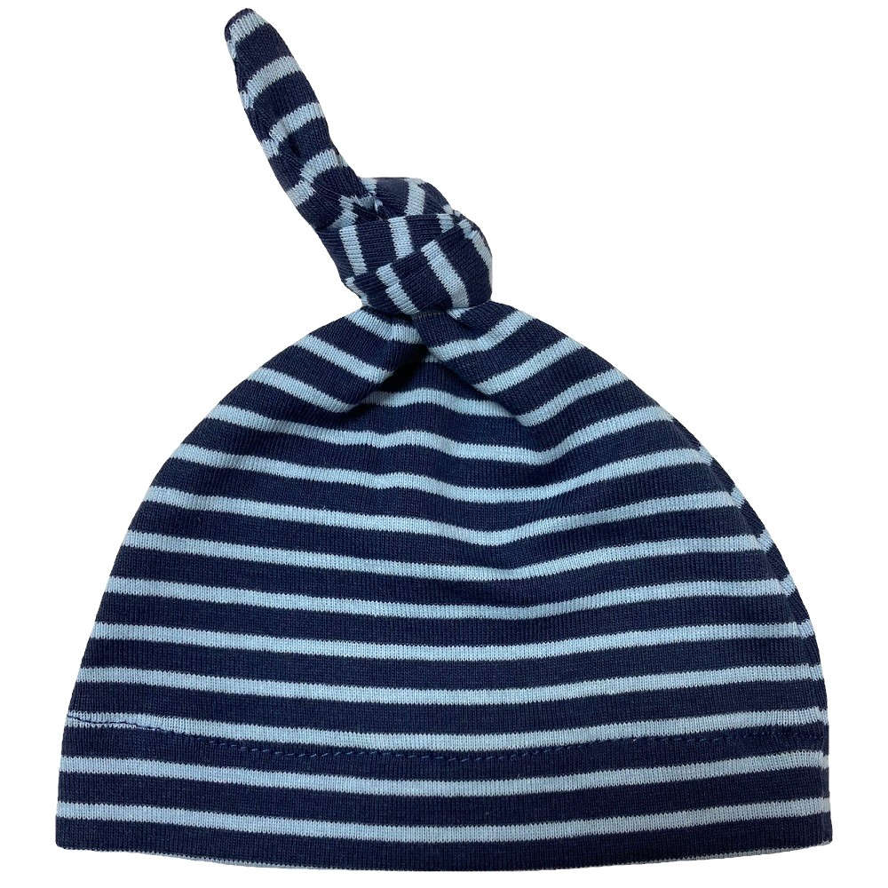 【未熟児】【低出生体重児】【早産児】【NICU】用 ベビー服：ノット帽子 ネイビーストライプ