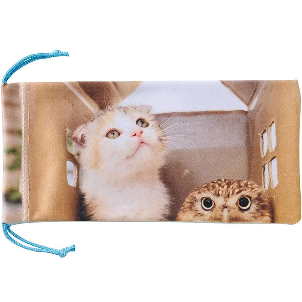 【メガネケース】 五十嵐健太『飛び猫』シリーズ　ソフトメガネケース：フクロウと猫