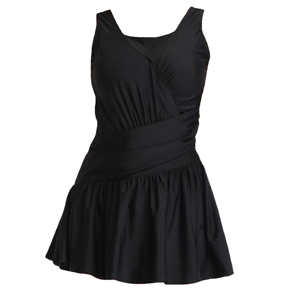 【乳がん】【摘出】 バストポケット水着： タックフレアブラック（サイズL-LL）