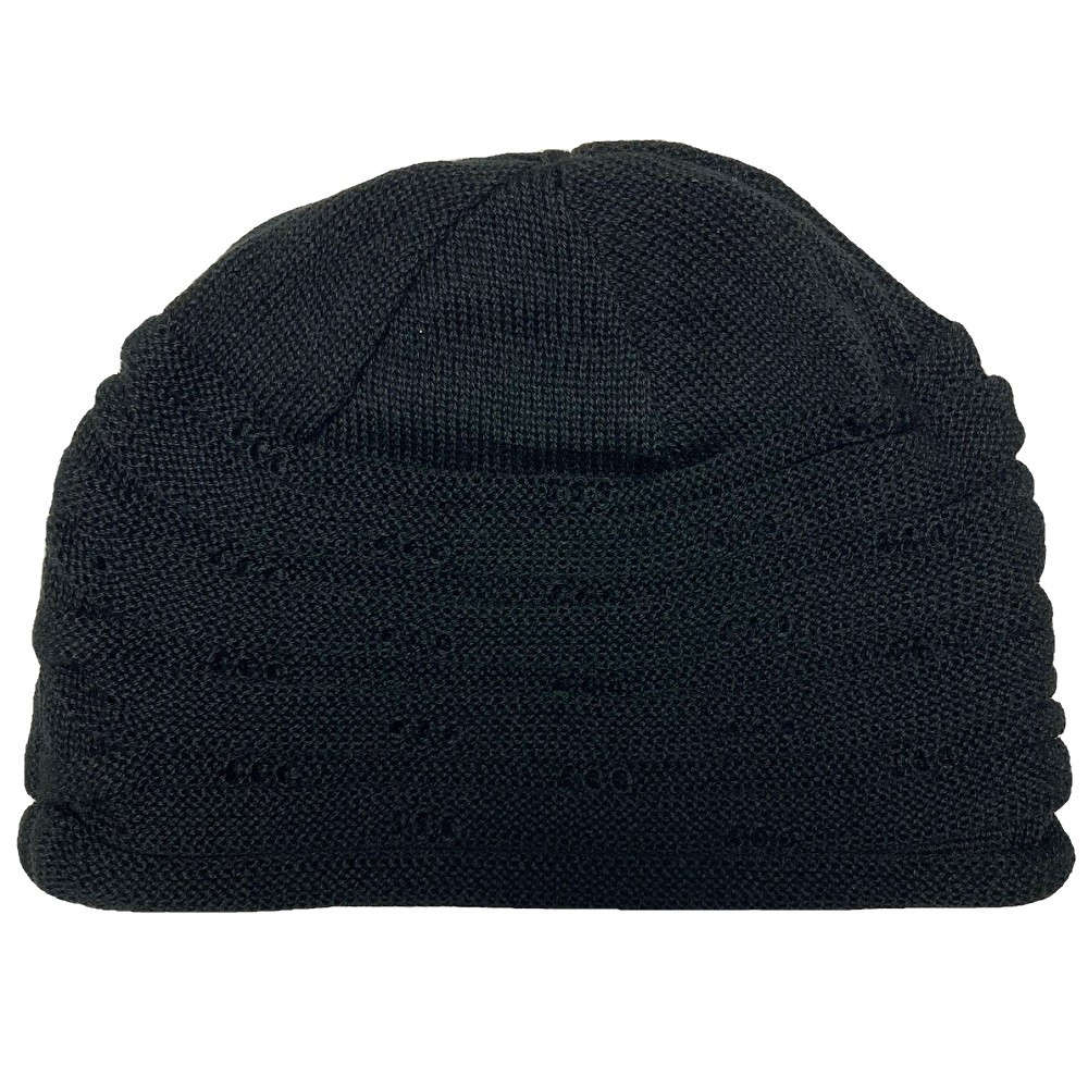 【抗がん剤治療】【医療用帽子】【ケア帽子】 宇野千代 編み地柄フード：ブラック