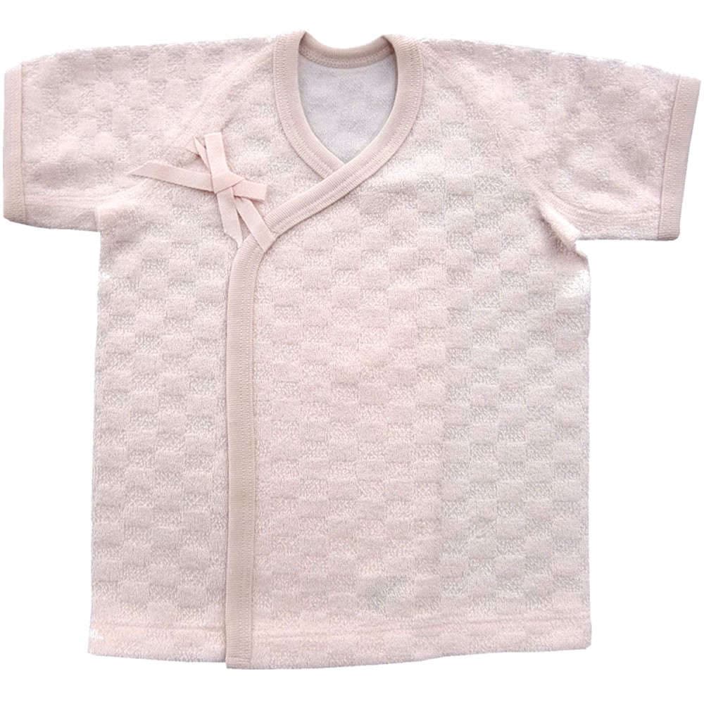 【新生児】 ジャガードパイル チェック柄 短肌着：ピンク 【サイズ50-60】