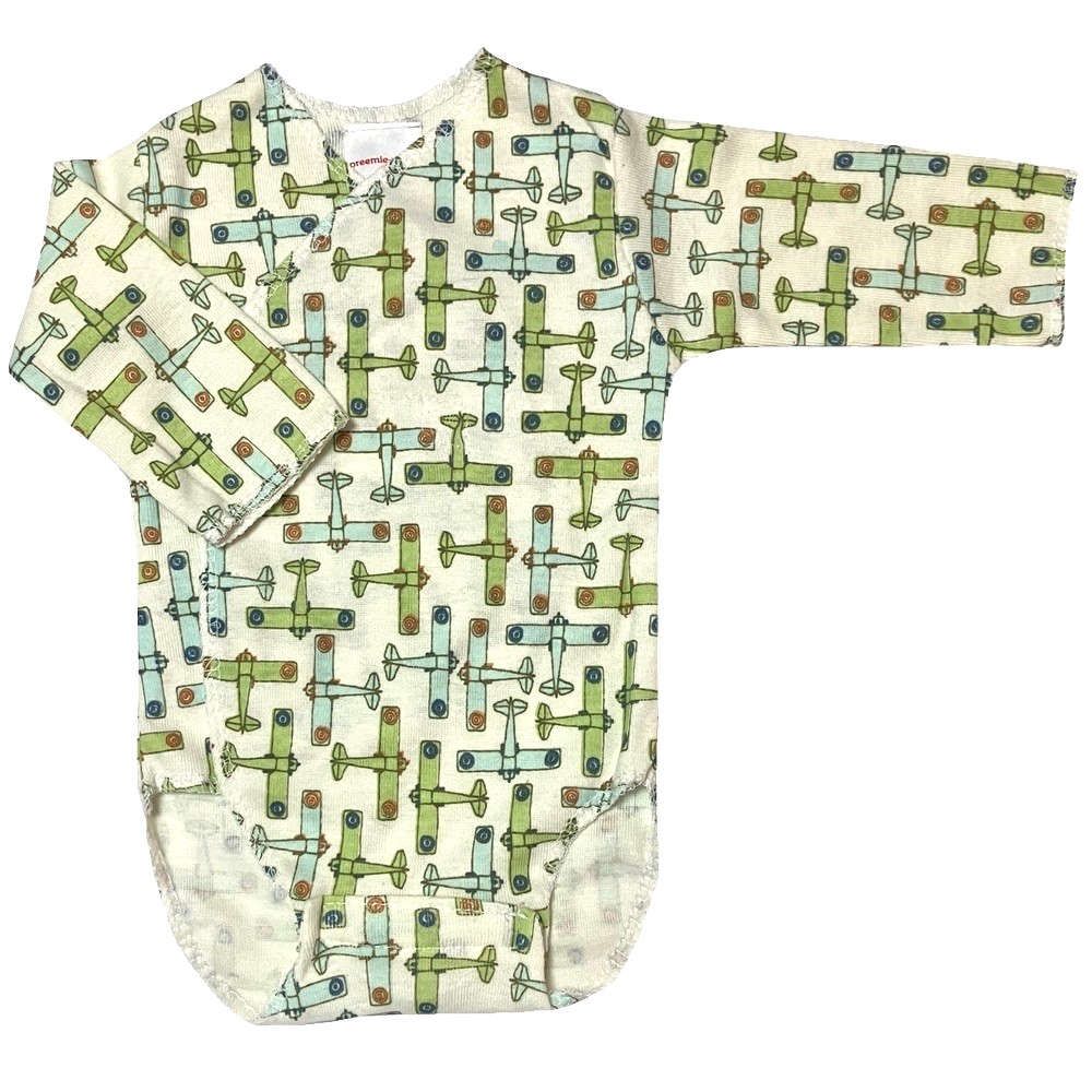 【未熟児】【低出生体重児】【早産児】【NICU】用 ベビー服： 長袖ロンパース ひこうき