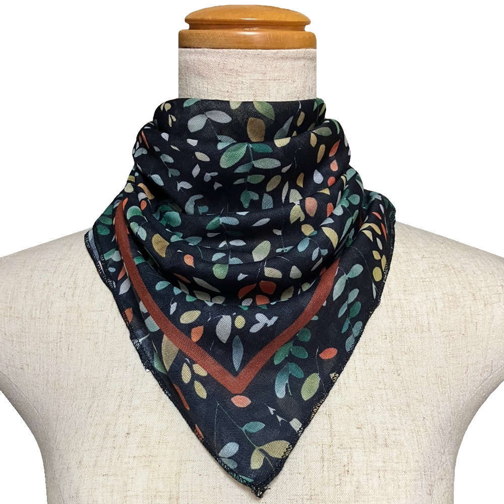 【気管切開】【喉頭摘出】【永久気管孔】　スクエアバンダナネックカバー：グリーンリーフ