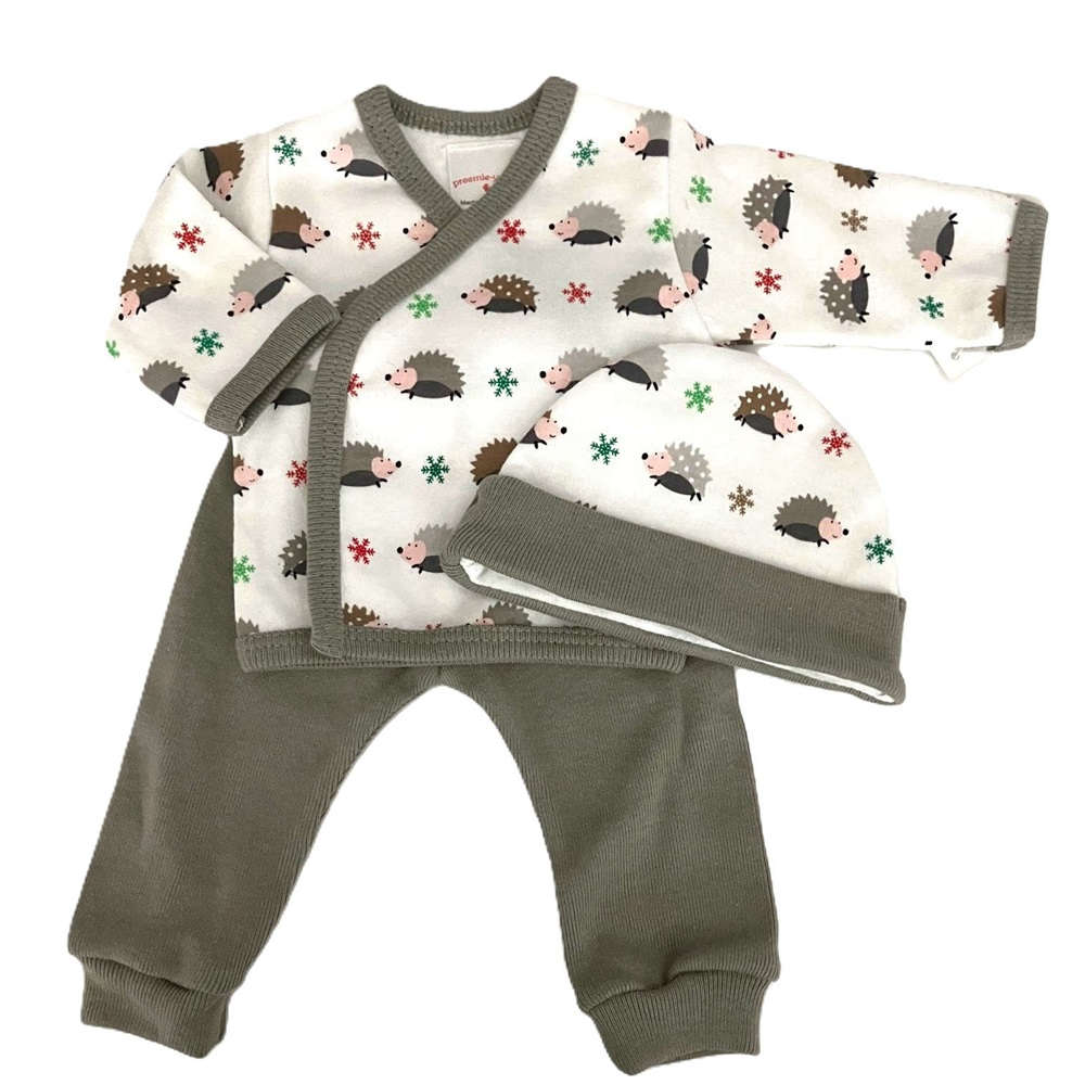 【未熟児】【低出生体重児】【早産児】【NICU】用 ベビー服セット： グレーヘッジホッグ