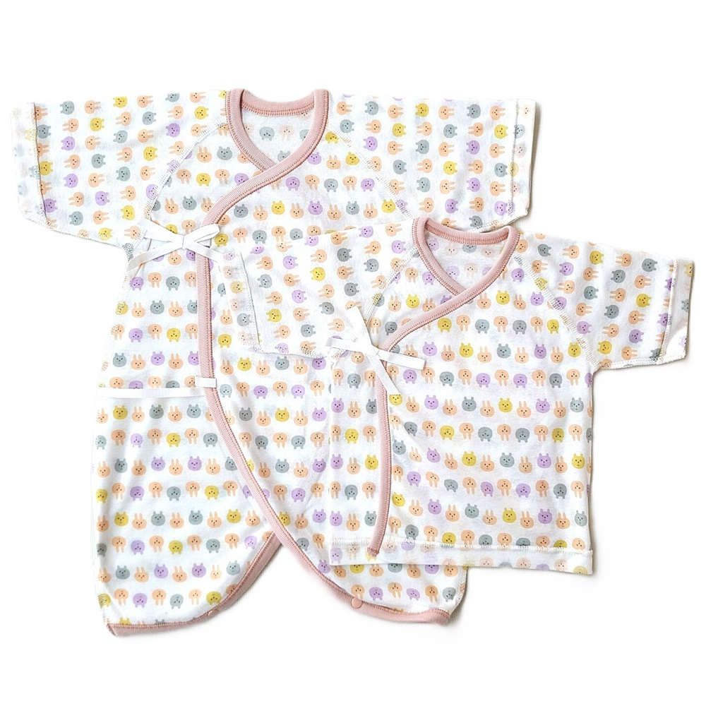 【新生児】 【日本製】 短肌着・コンビ肌着セット ピンクアニマル 【サイズ50-60cm】