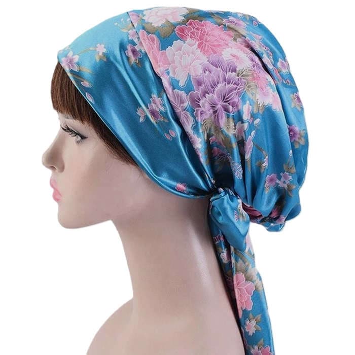 【抗がん剤治療】【医療用帽子】【ケア帽子】 スカーフタイプ：サテンブルー
