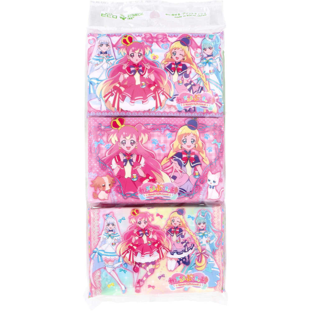 【ポケットティッシュ】 水に流せるプリントティシュ わんだふるぷりきゅあ！ 16枚(8組)×6個入